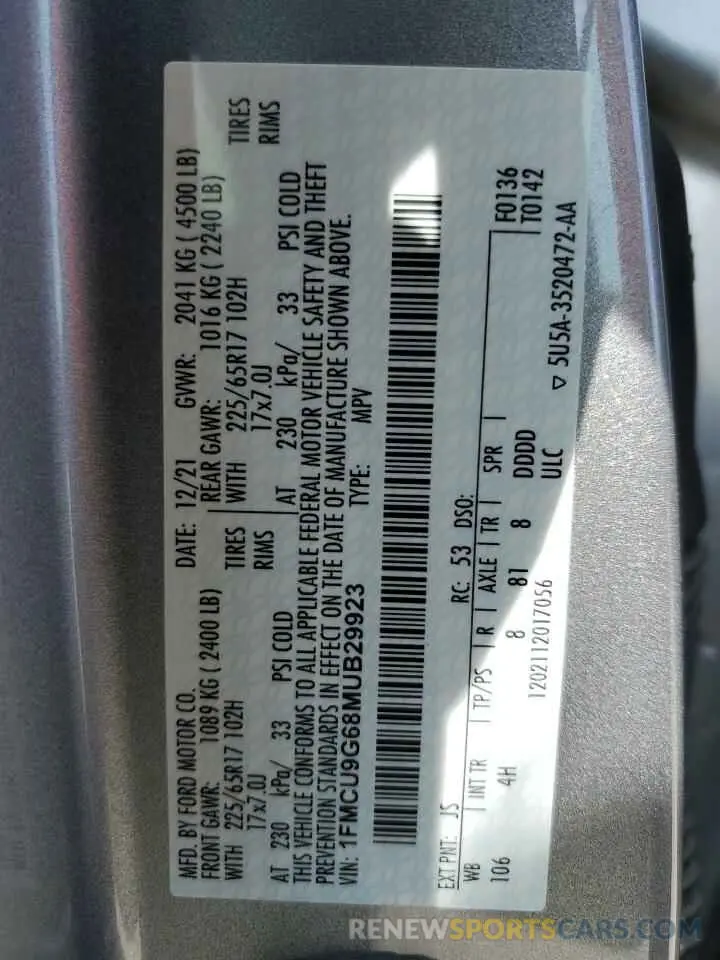 13 Фотография поврежденного автомобиля 1FMCU9G68MUB29923 FORD ESCAPE 2021