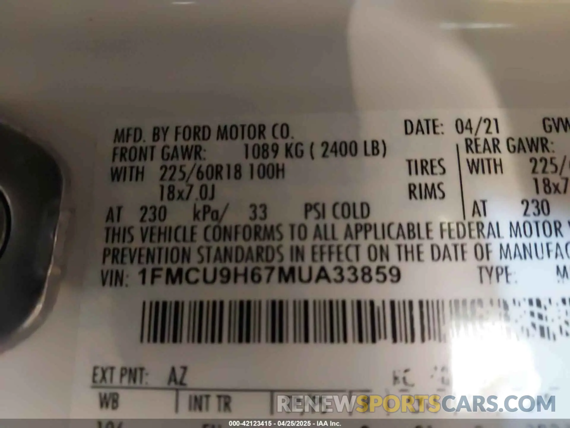 9 Photograph of a damaged car 1FMCU9H67MUA33859 FORD ESCAPE 2021