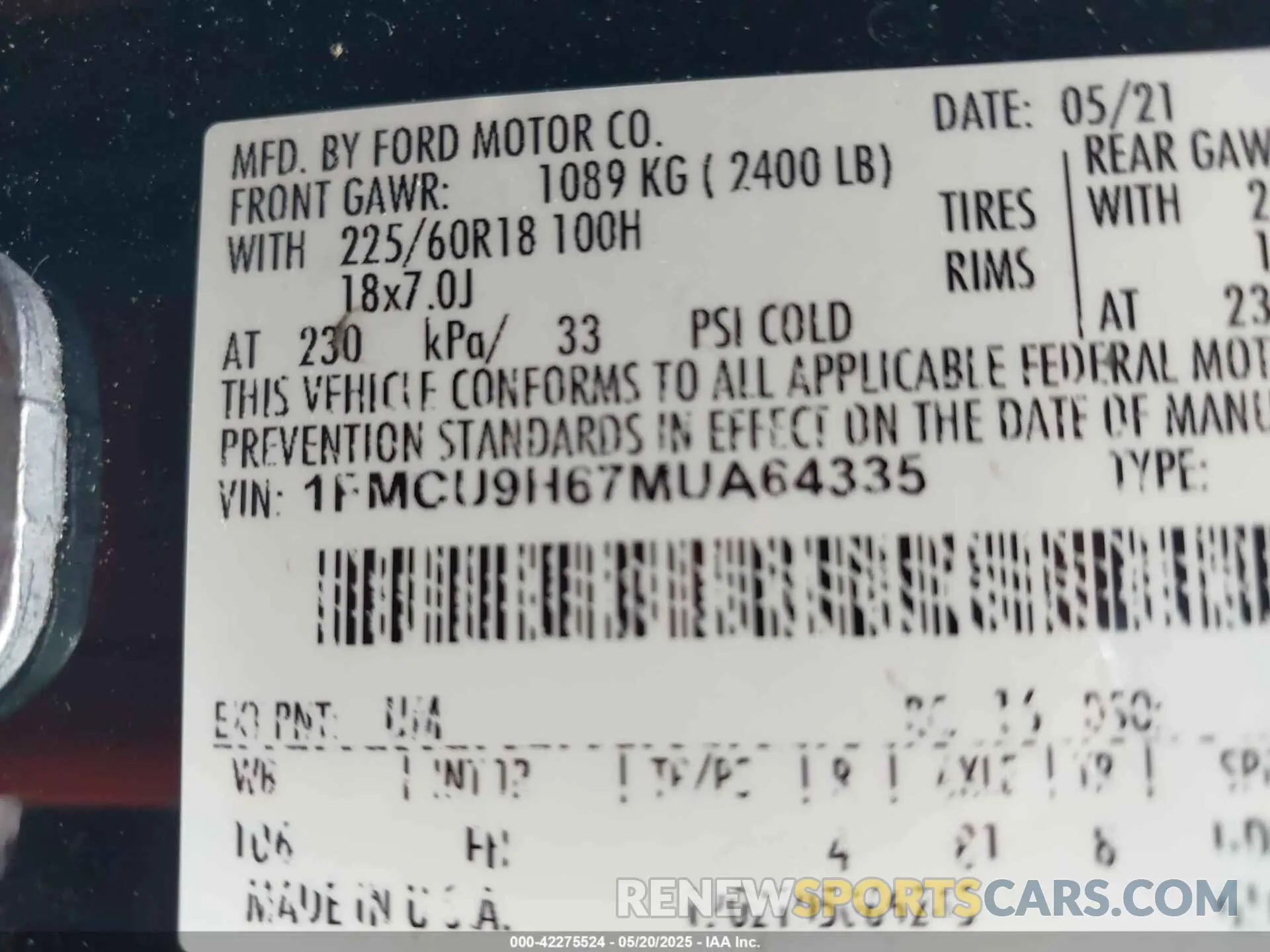 9 Photograph of a damaged car 1FMCU9H67MUA64335 FORD ESCAPE 2021