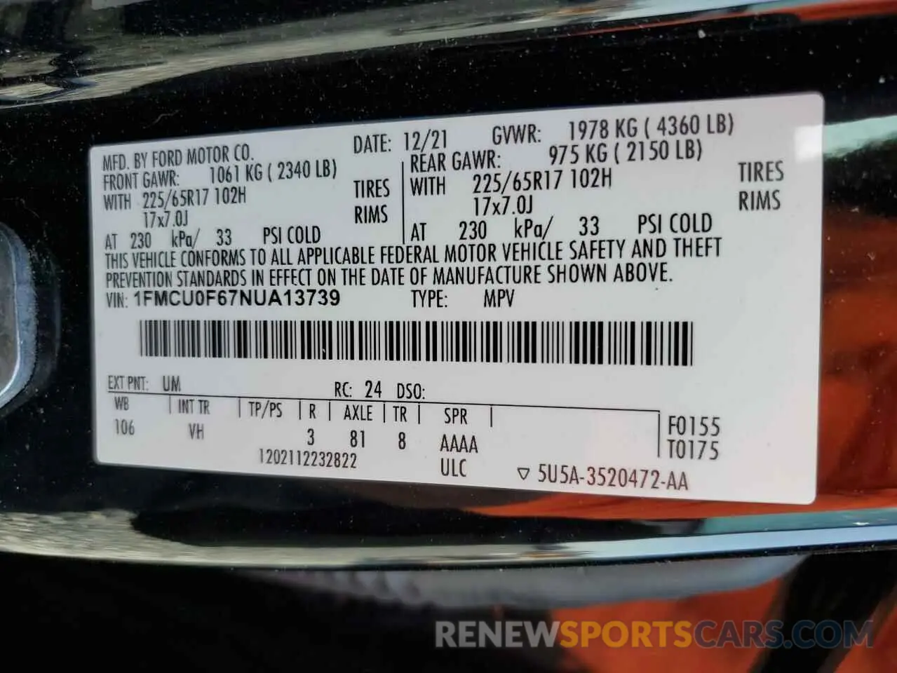 13 Фотография поврежденного автомобиля 1FMCU0F67NUA13739 FORD ESCAPE 2022