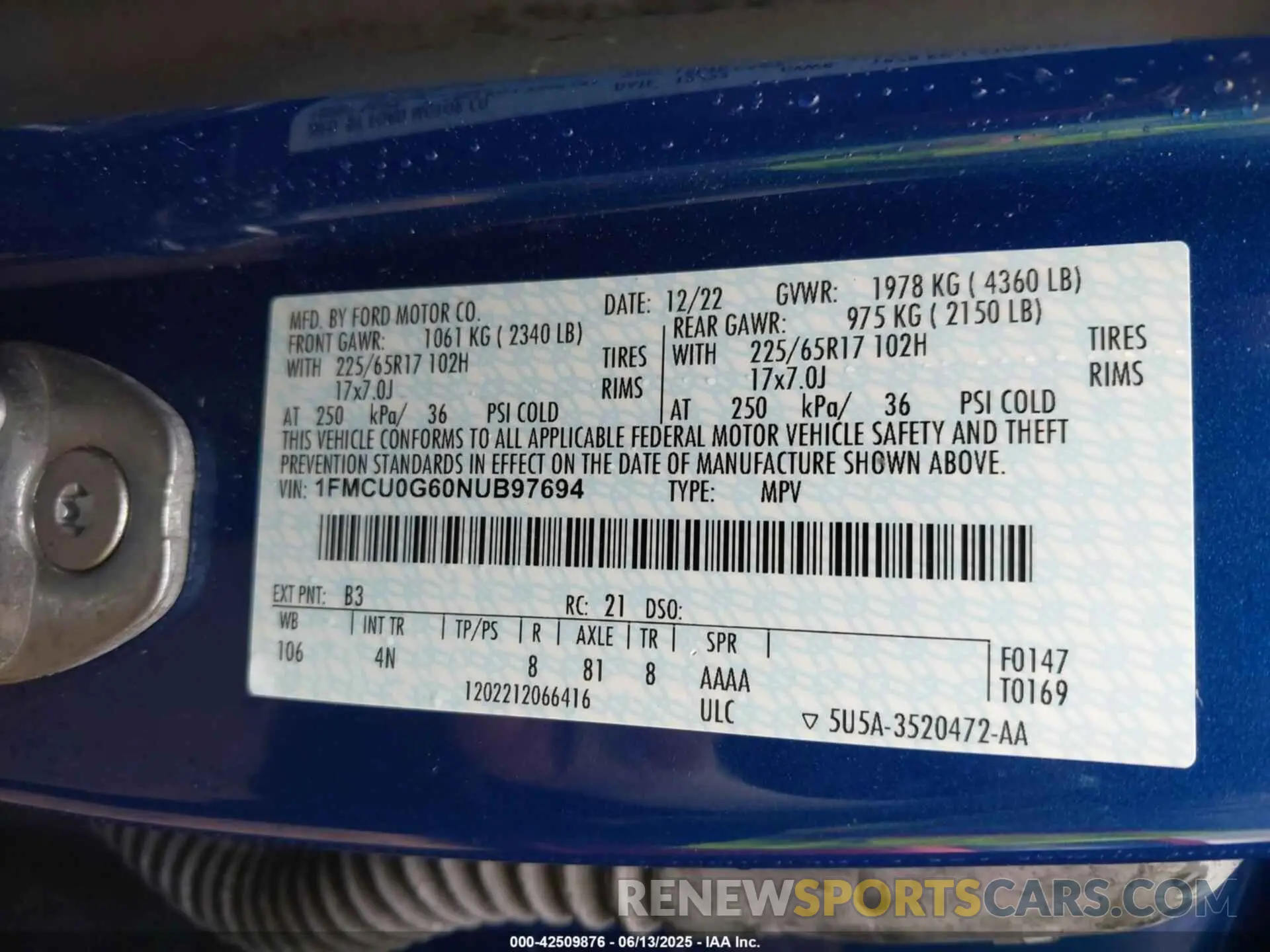 9 Фотография поврежденного автомобиля 1FMCU0G60NUB97694 FORD ESCAPE 2022