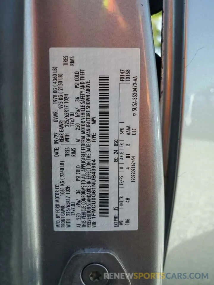 14 Photograph of a damaged car 1FMCU0G61NUB43904 FORD ESCAPE 2022