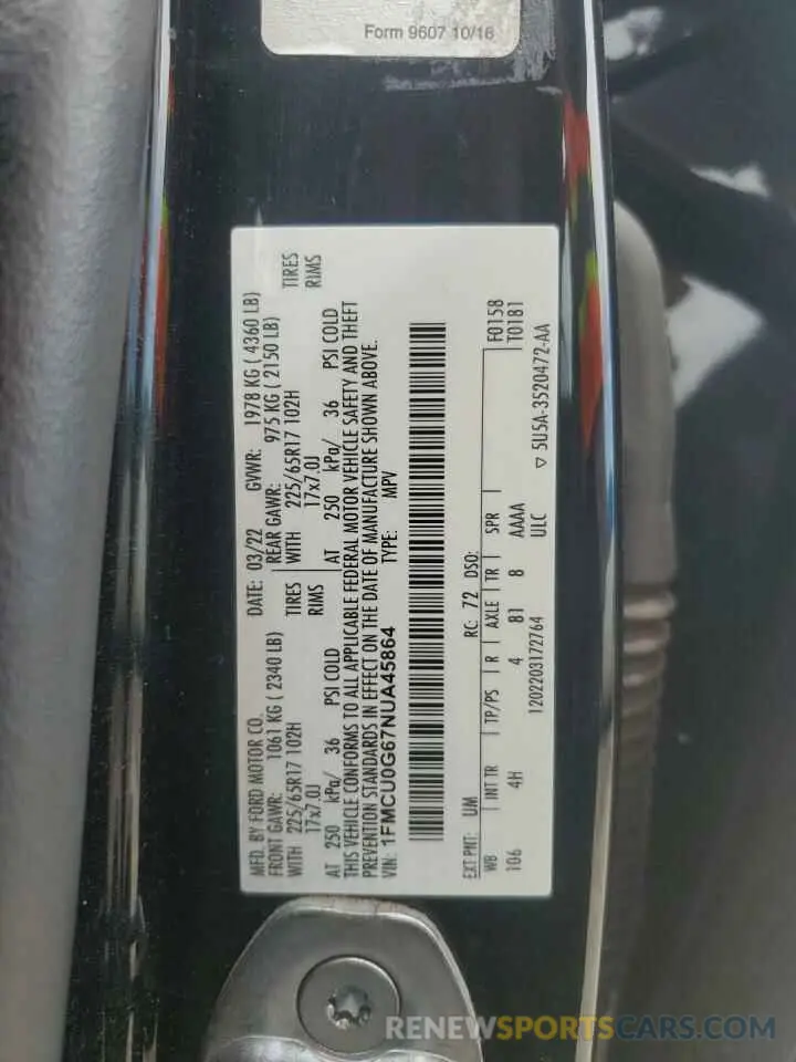 14 Фотография поврежденного автомобиля 1FMCU0G67NUA45864 FORD ESCAPE 2022