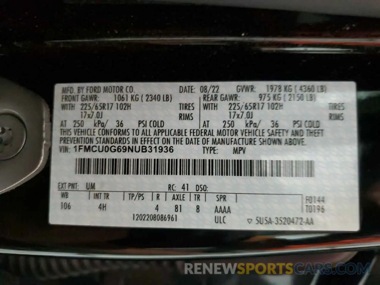 13 Фотография поврежденного автомобиля 1FMCU0G69NUB31936 FORD ESCAPE 2022