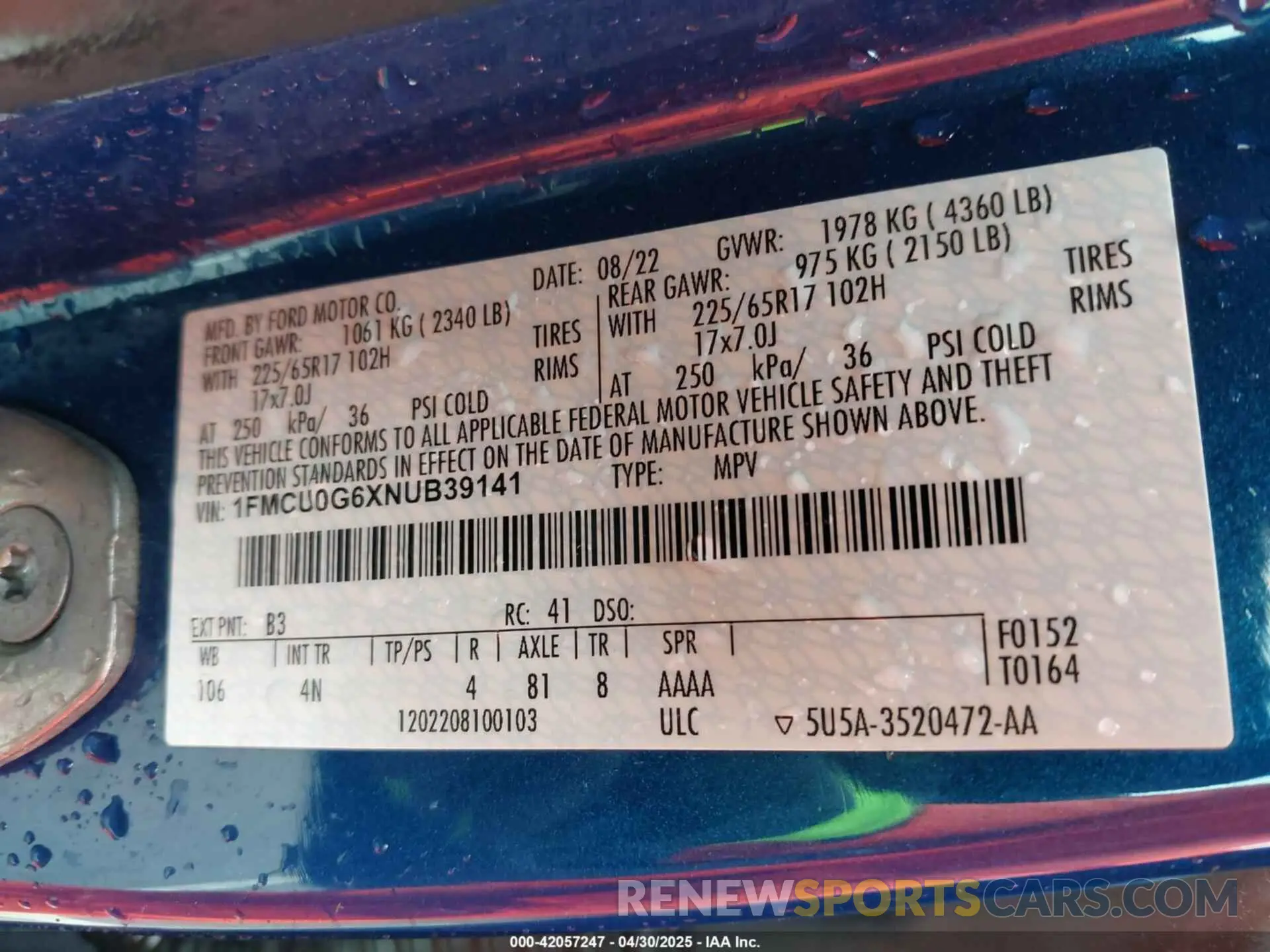 9 Фотография поврежденного автомобиля 1FMCU0G6XNUB39141 FORD ESCAPE 2022