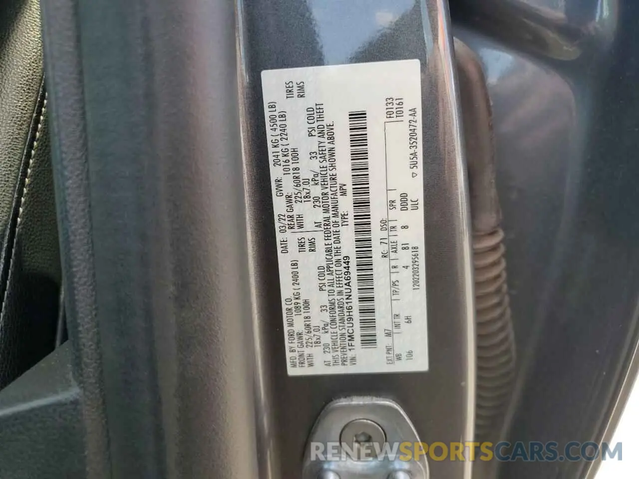13 Photograph of a damaged car 1FMCU9H61NUA69449 FORD ESCAPE 2022
