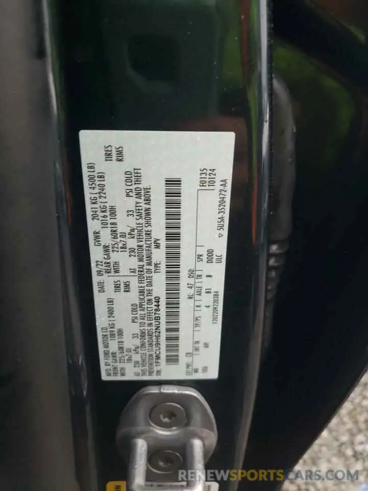13 Фотография поврежденного автомобиля 1FMCU9H62NUB78440 FORD ESCAPE 2022