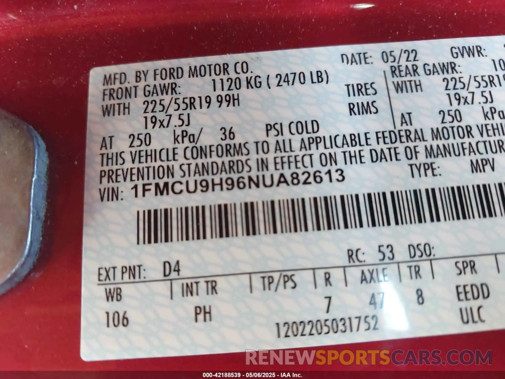 9 Фотография поврежденного автомобиля 1FMCU9H96NUA82613 FORD ESCAPE 2022