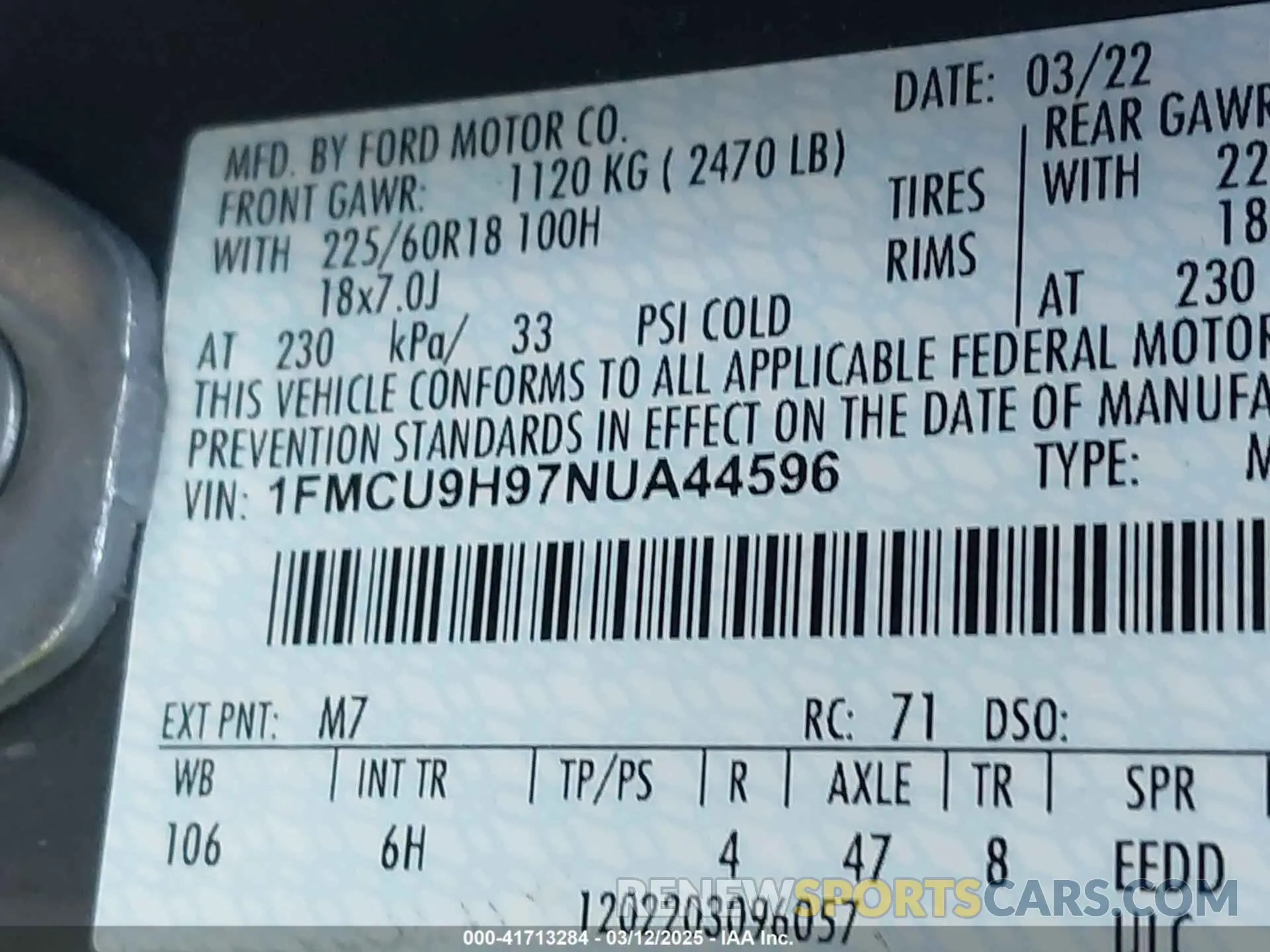 9 Фотография поврежденного автомобиля 1FMCU9H97NUA44596 FORD ESCAPE 2022