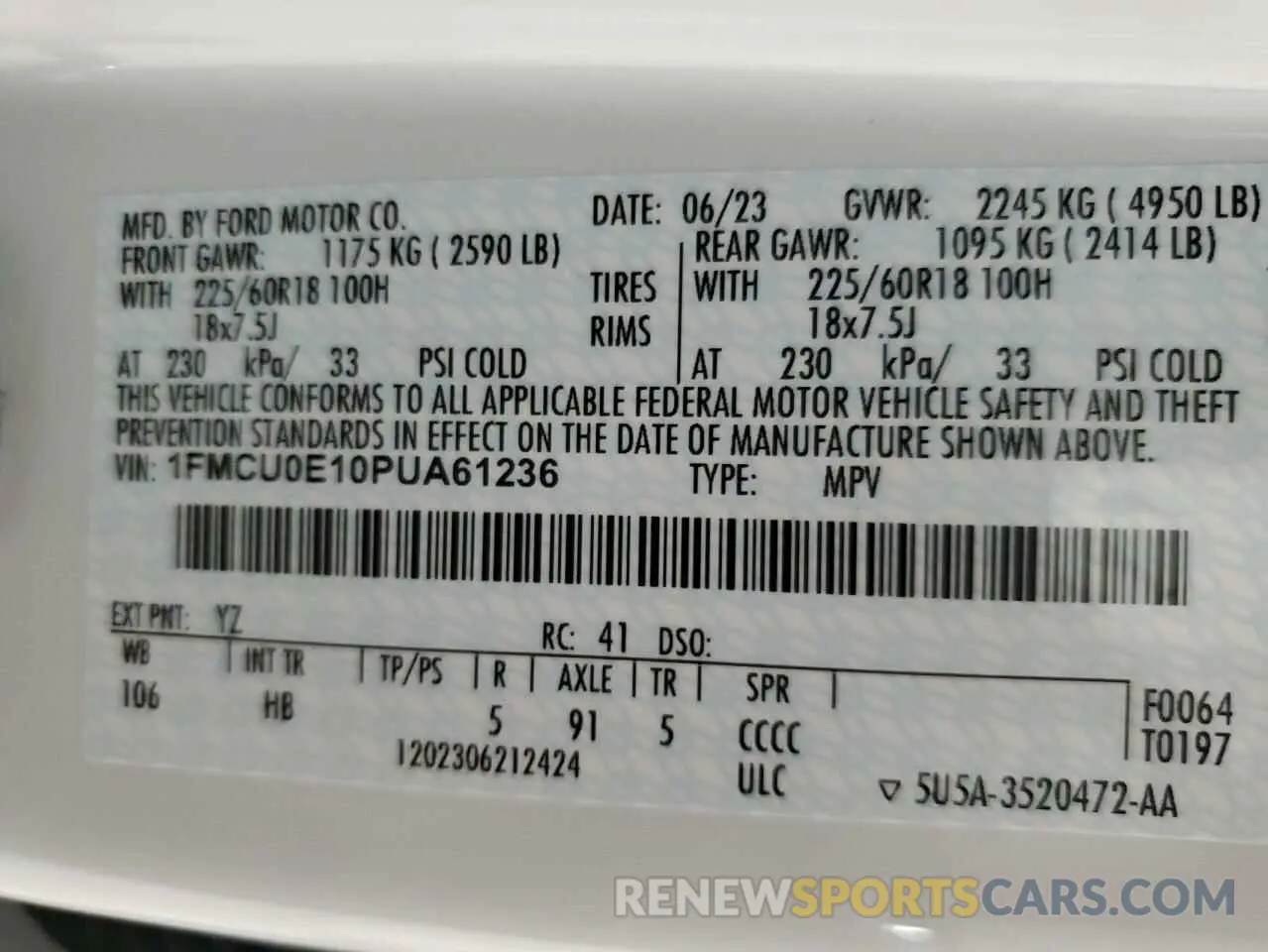 13 Photograph of a damaged car 1FMCU0E10PUA61236 FORD ESCAPE 2023
