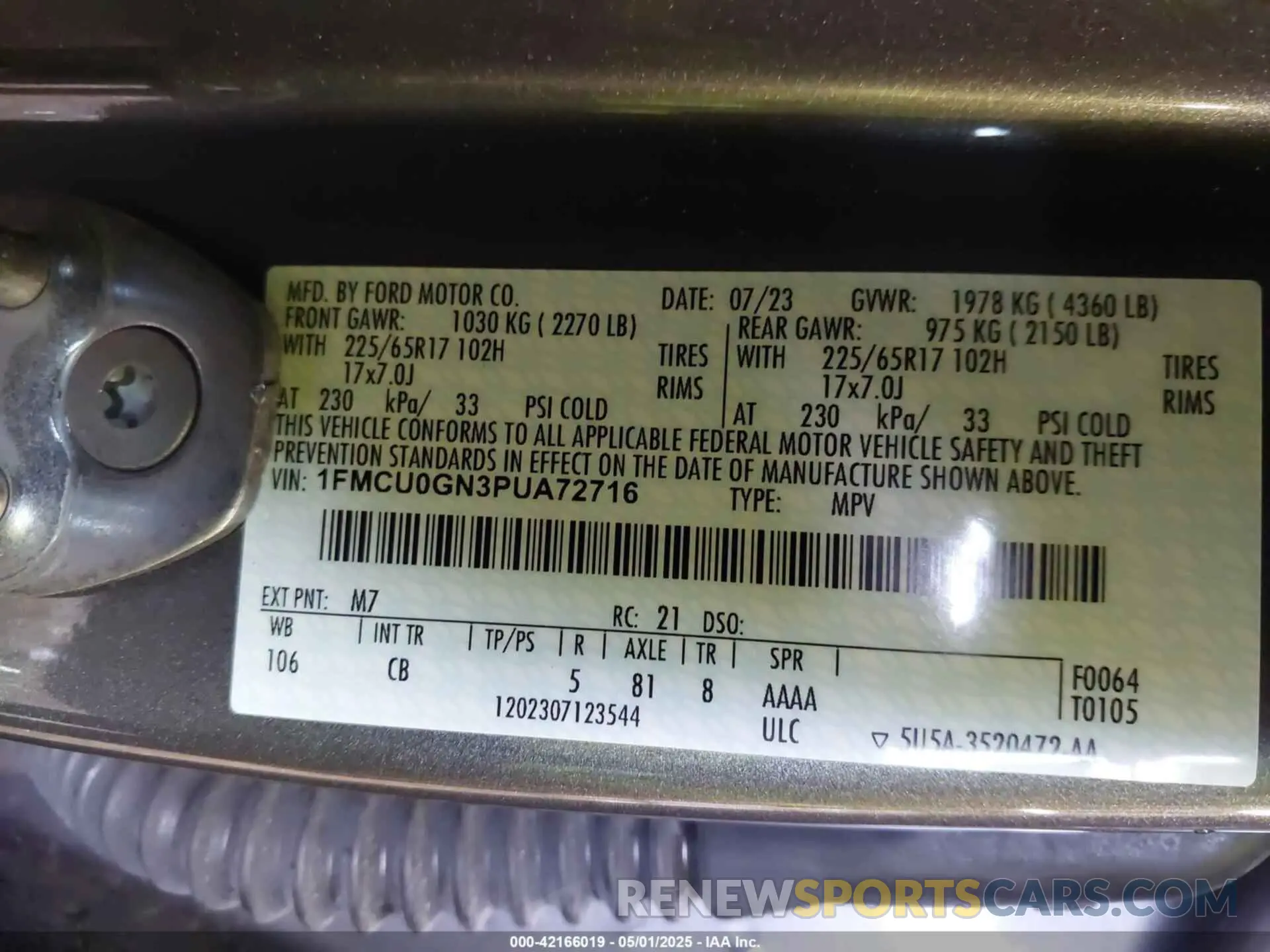 9 Фотография поврежденного автомобиля 1FMCU0GN3PUA72716 FORD ESCAPE 2023