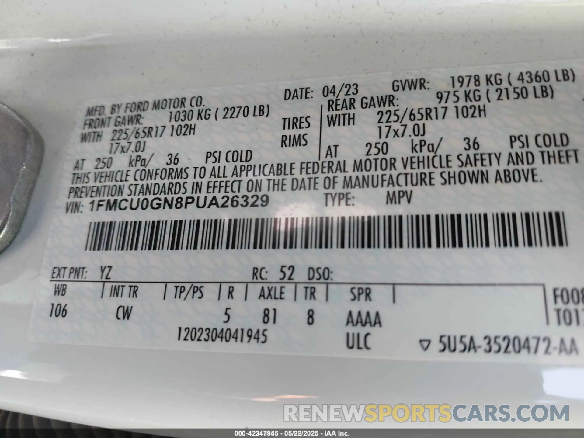 9 Photograph of a damaged car 1FMCU0GN8PUA26329 FORD ESCAPE 2023