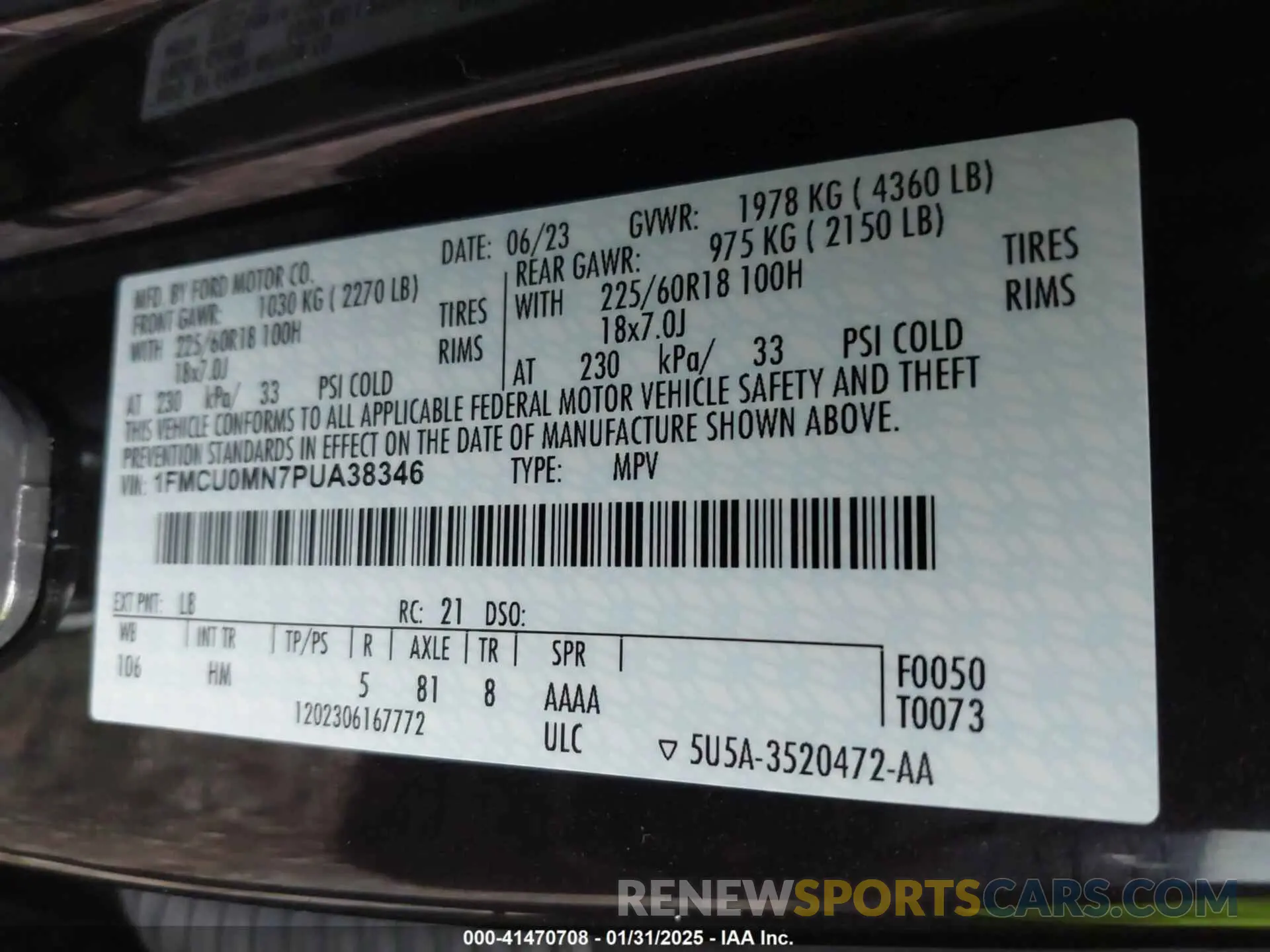 9 Фотография поврежденного автомобиля 1FMCU0MN7PUA38346 FORD ESCAPE 2023