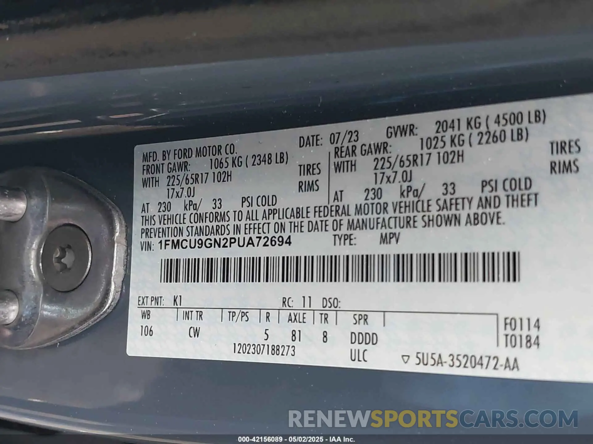 9 Photograph of a damaged car 1FMCU9GN2PUA72694 FORD ESCAPE 2023