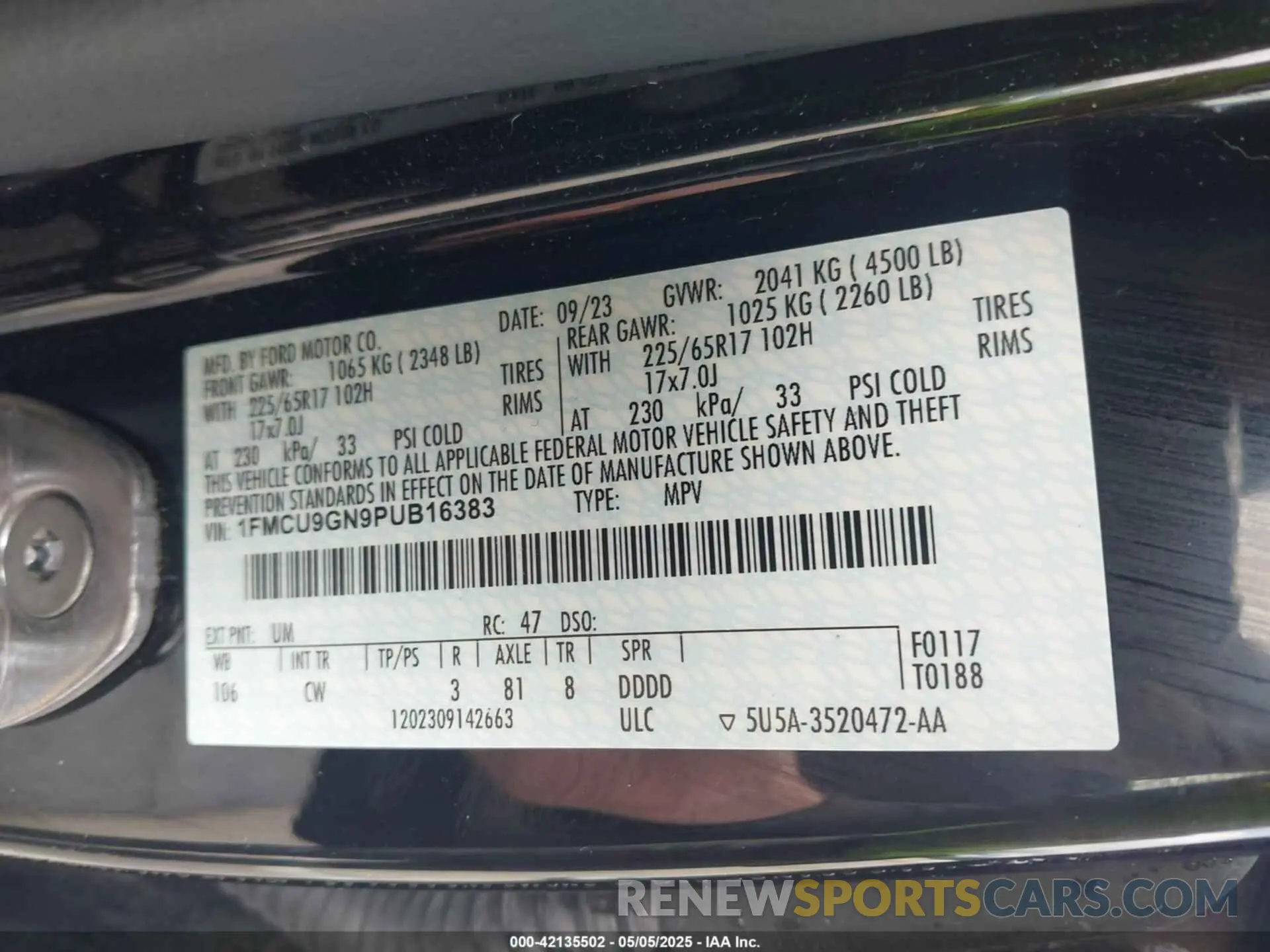 9 Фотография поврежденного автомобиля 1FMCU9GN9PUB16383 FORD ESCAPE 2023
