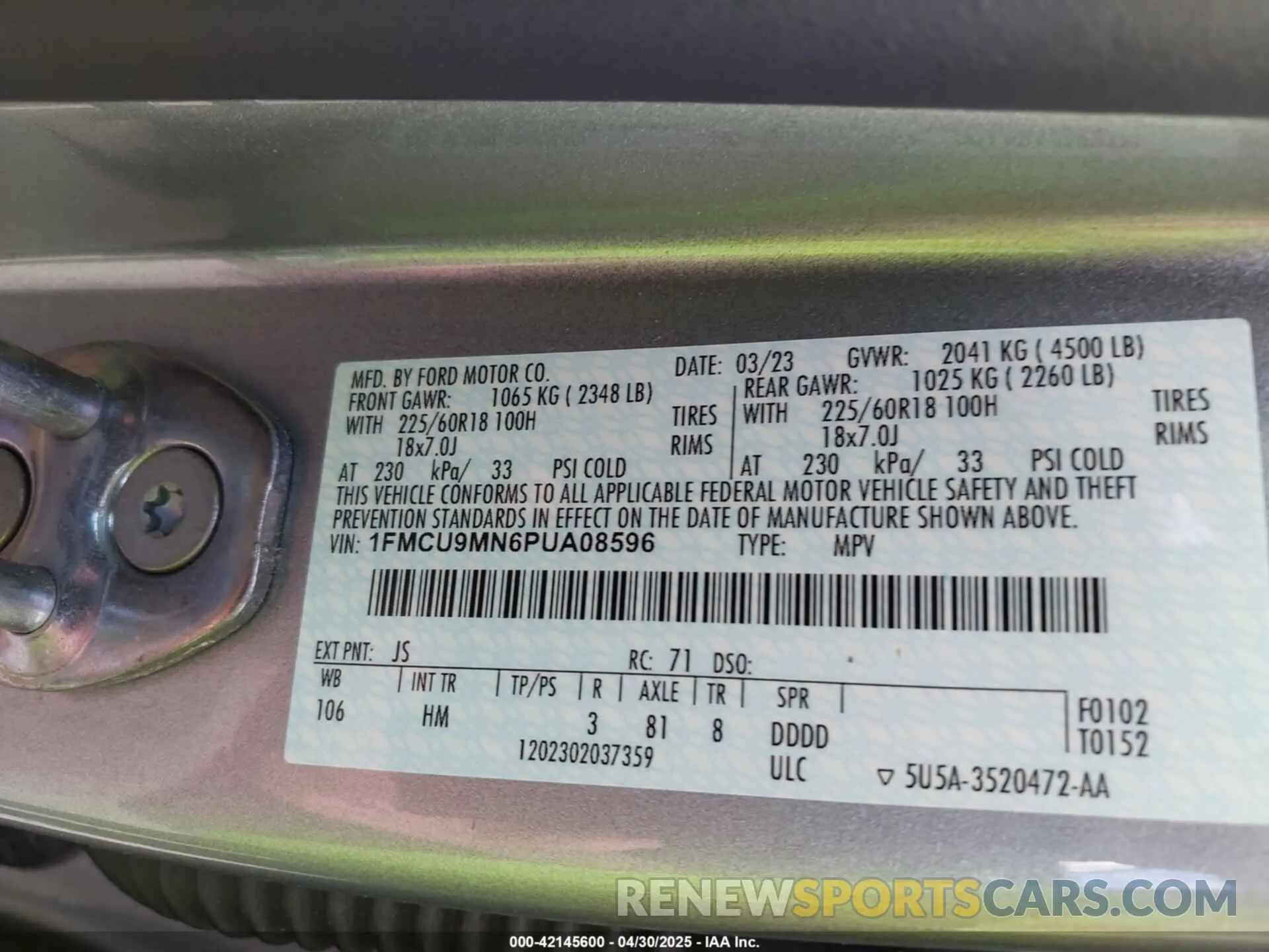 9 Фотография поврежденного автомобиля 1FMCU9MN6PUA08596 FORD ESCAPE 2023