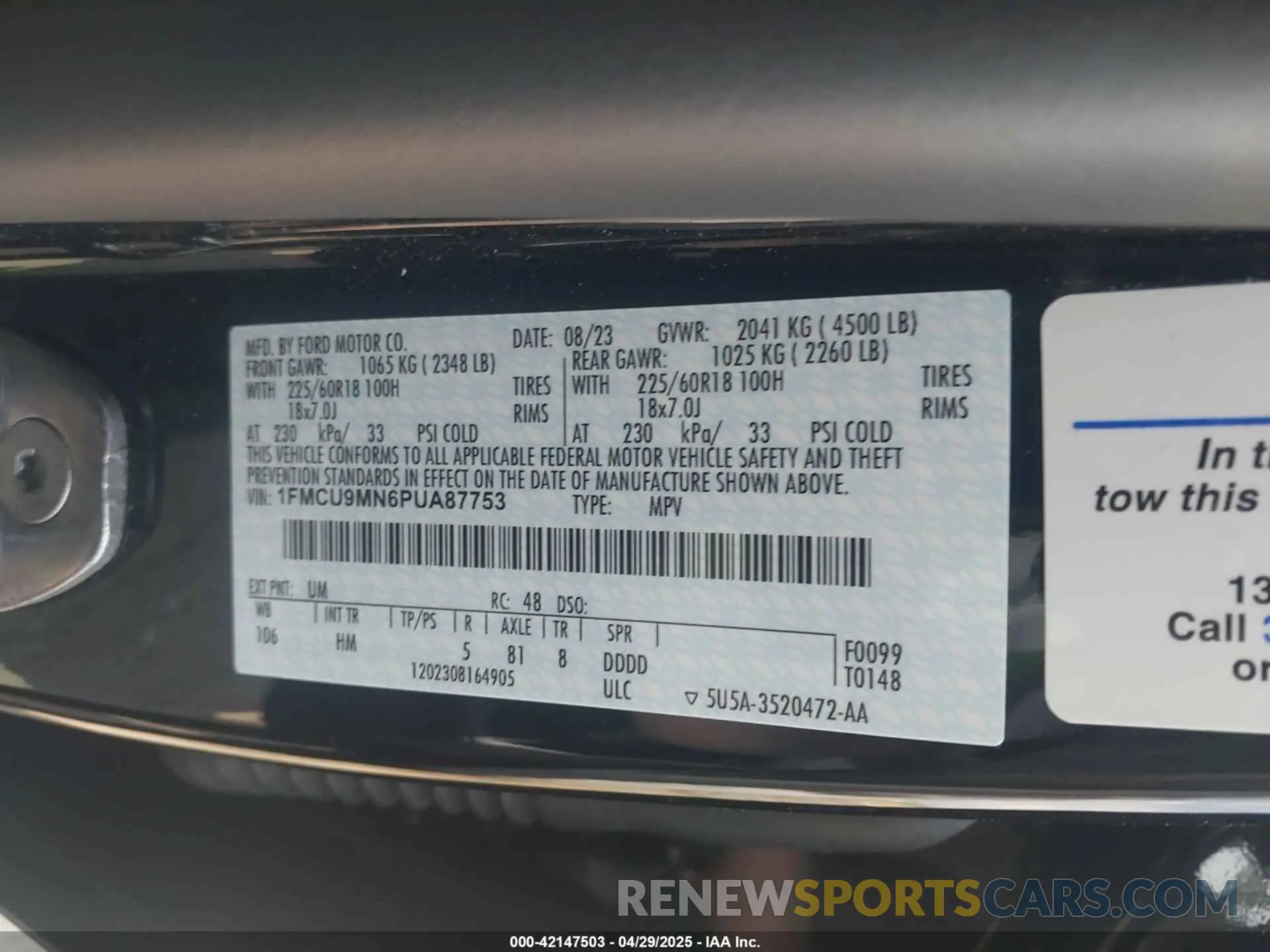 9 Фотография поврежденного автомобиля 1FMCU9MN6PUA87753 FORD ESCAPE 2023