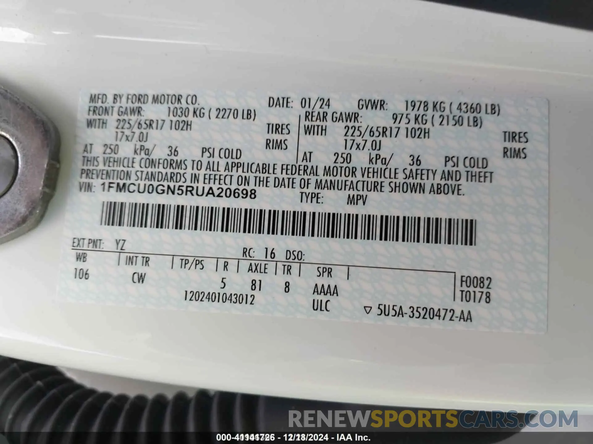 9 Фотография поврежденного автомобиля 1FMCU0GN5RUA20698 FORD ESCAPE 2024