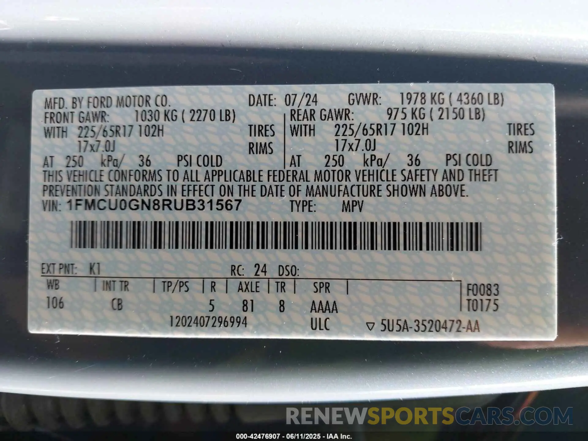 9 Фотография поврежденного автомобиля 1FMCU0GN8RUB31567 FORD ESCAPE 2024