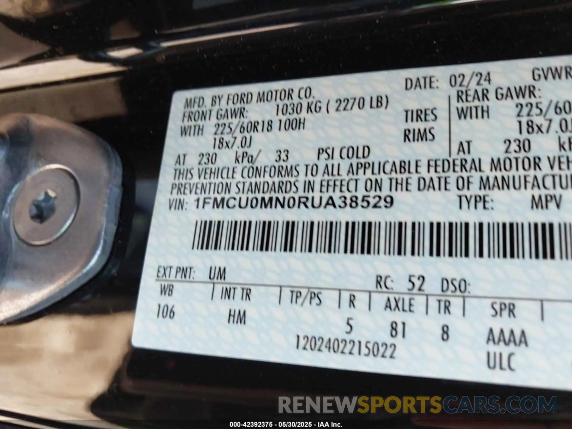 9 Фотография поврежденного автомобиля 1FMCU0MN0RUA38529 FORD ESCAPE 2024