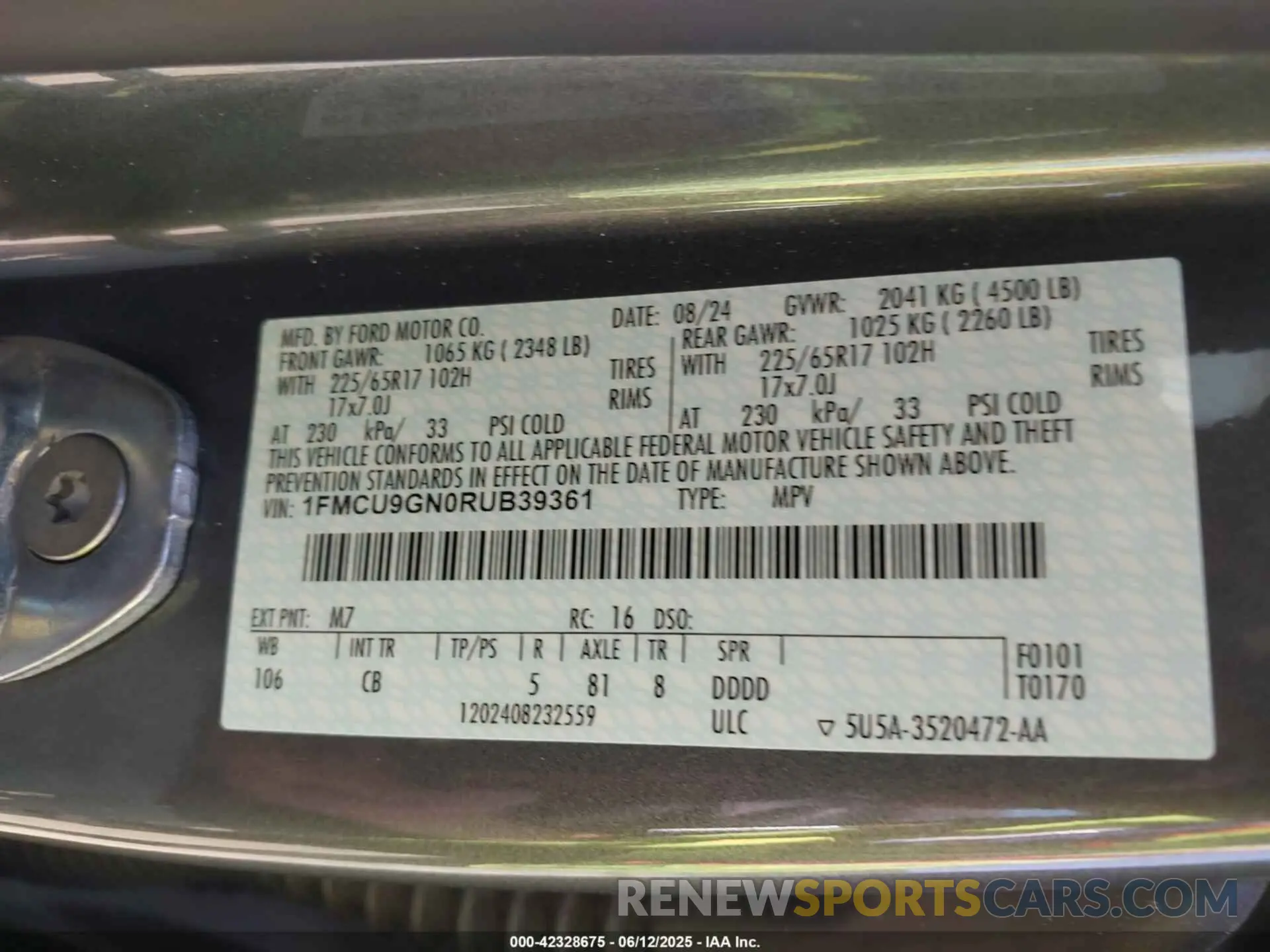 9 Фотография поврежденного автомобиля 1FMCU9GN0RUB39361 FORD ESCAPE 2024