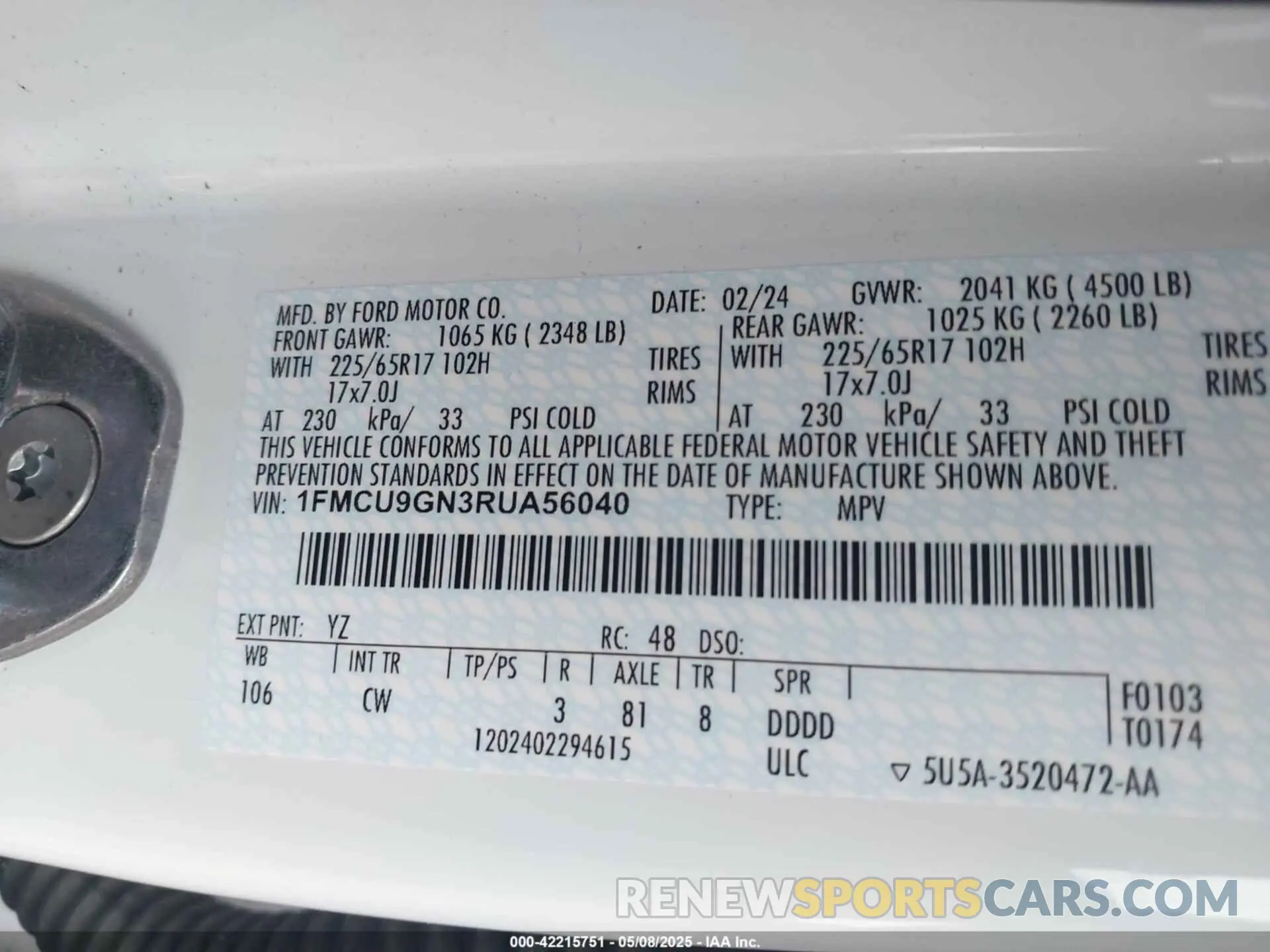 9 Photograph of a damaged car 1FMCU9GN3RUA56040 FORD ESCAPE 2024