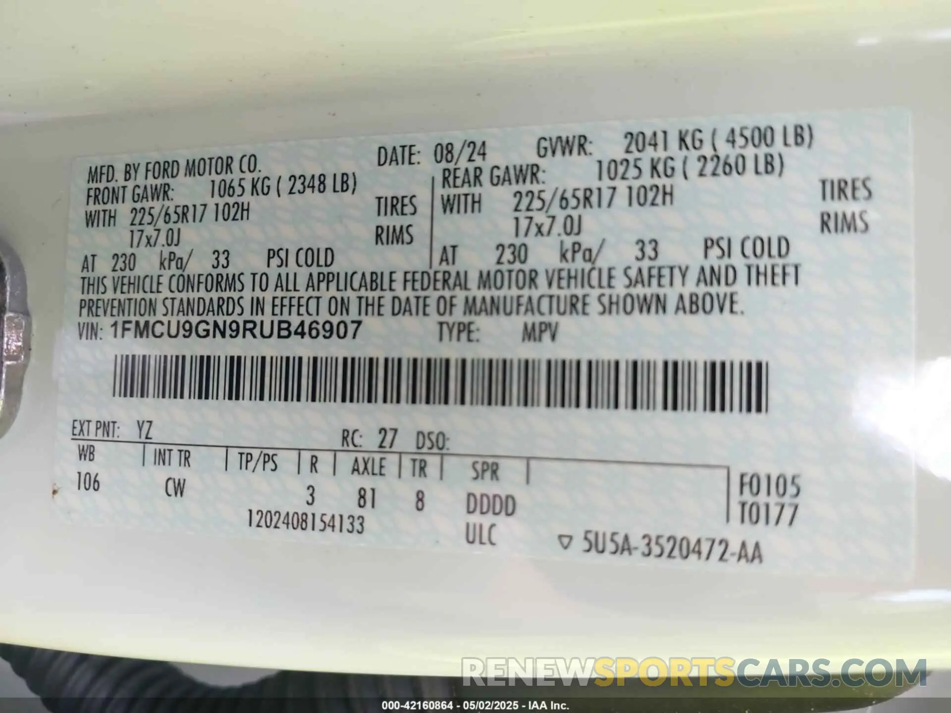 9 Фотография поврежденного автомобиля 1FMCU9GN9RUB46907 FORD ESCAPE 2024