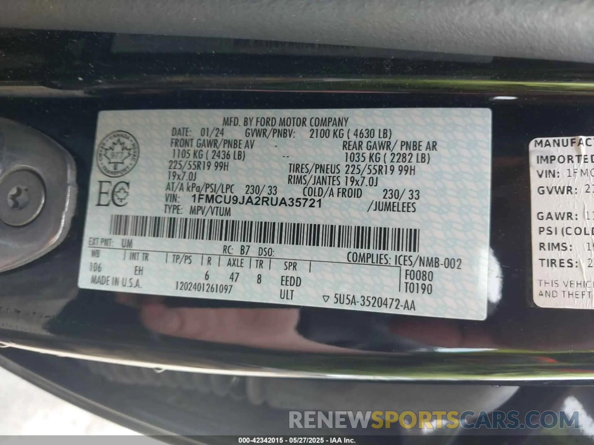 9 Фотография поврежденного автомобиля 1FMCU9JA2RUA35721 FORD ESCAPE 2024
