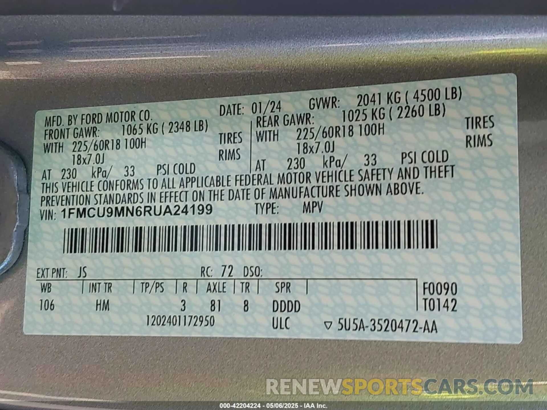 9 Фотография поврежденного автомобиля 1FMCU9MN6RUA24199 FORD ESCAPE 2024