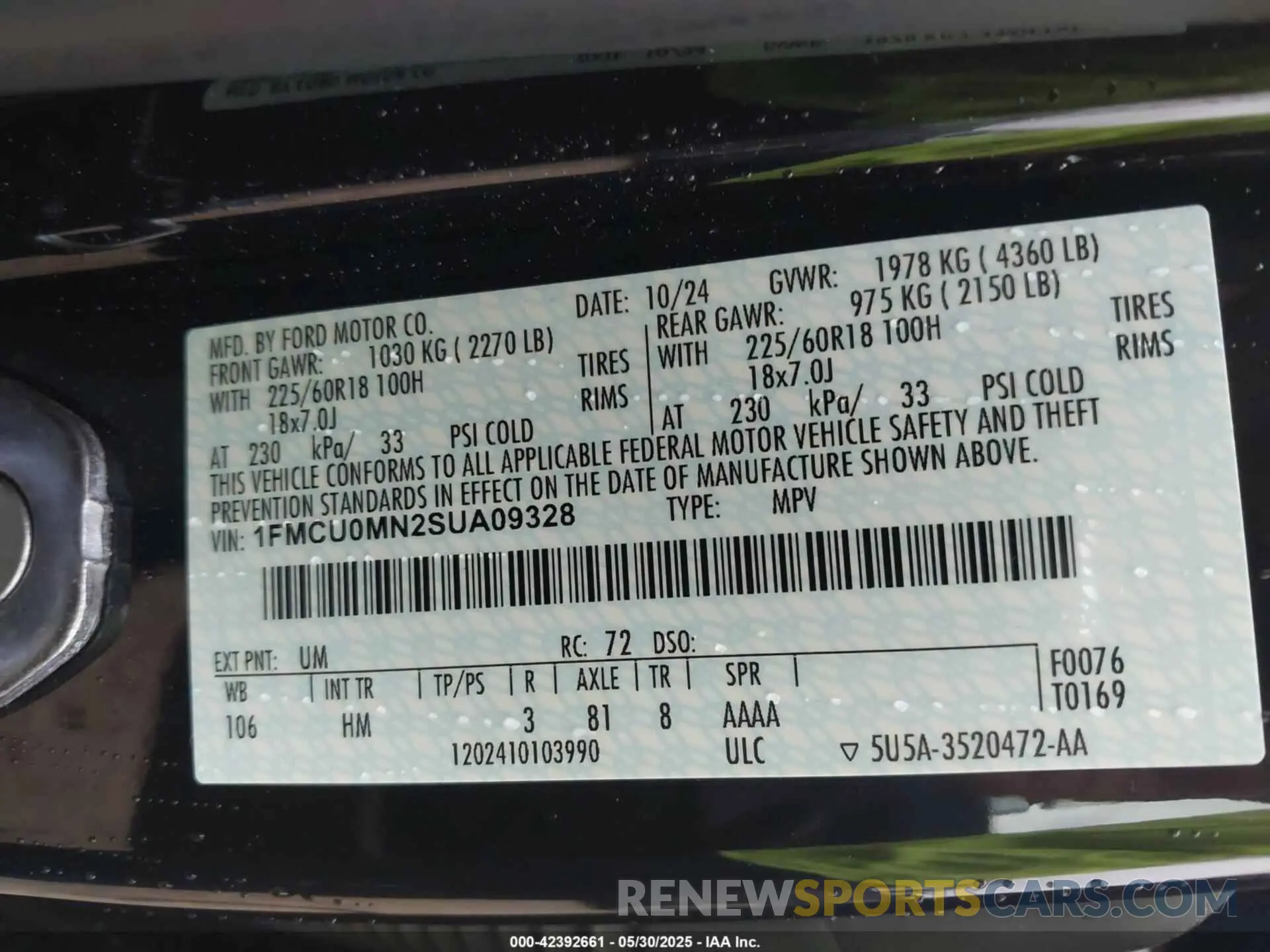 9 Photograph of a damaged car 1FMCU0MN2SUA09328 FORD ESCAPE 2025