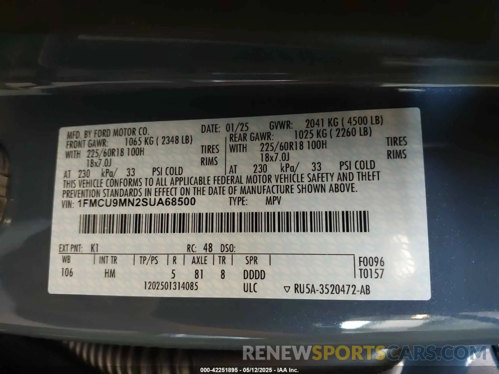 9 Фотография поврежденного автомобиля 1FMCU9MN2SUA68500 FORD ESCAPE 2025