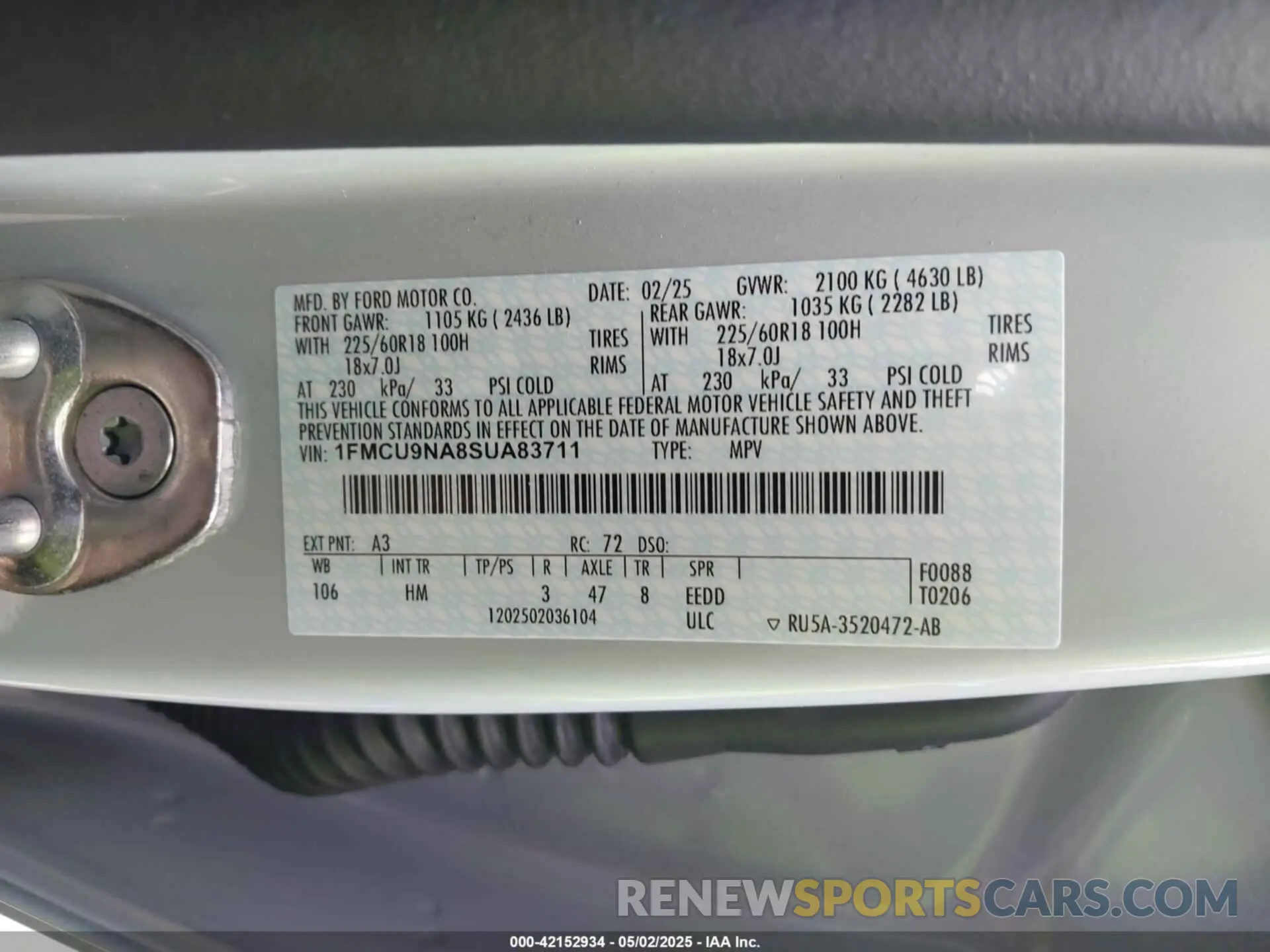 9 Фотография поврежденного автомобиля 1FMCU9NA8SUA83711 FORD ESCAPE 2025