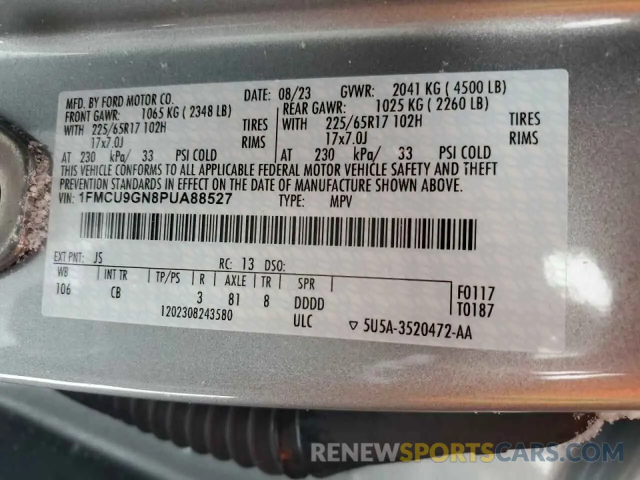 13 Photograph of a damaged car 1FMCU9GN8PUA88527 FORD ESCAPE ACT 2023