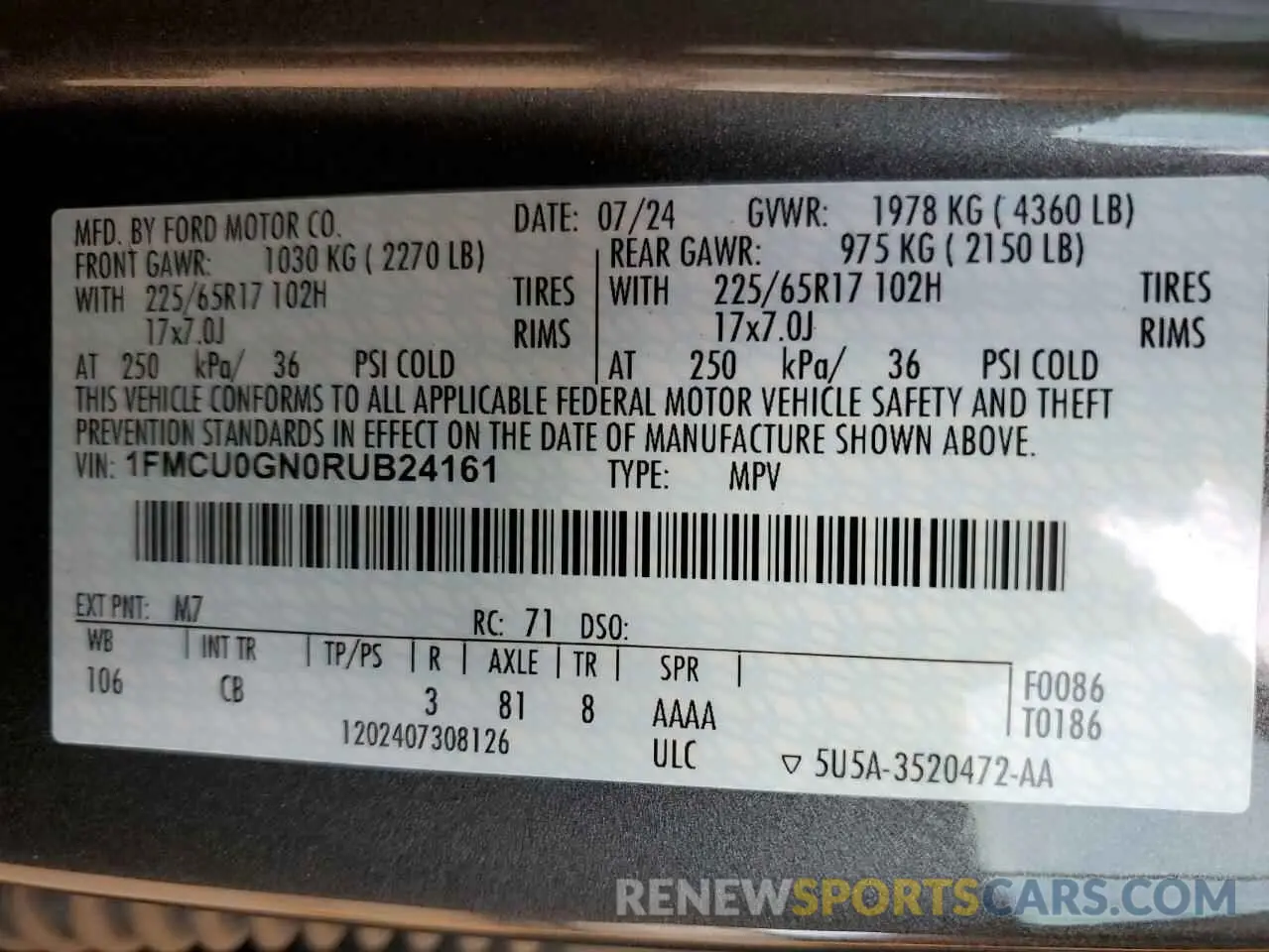 12 Фотография поврежденного автомобиля 1FMCU0GN0RUB24161 FORD ESCAPE ACT 2024