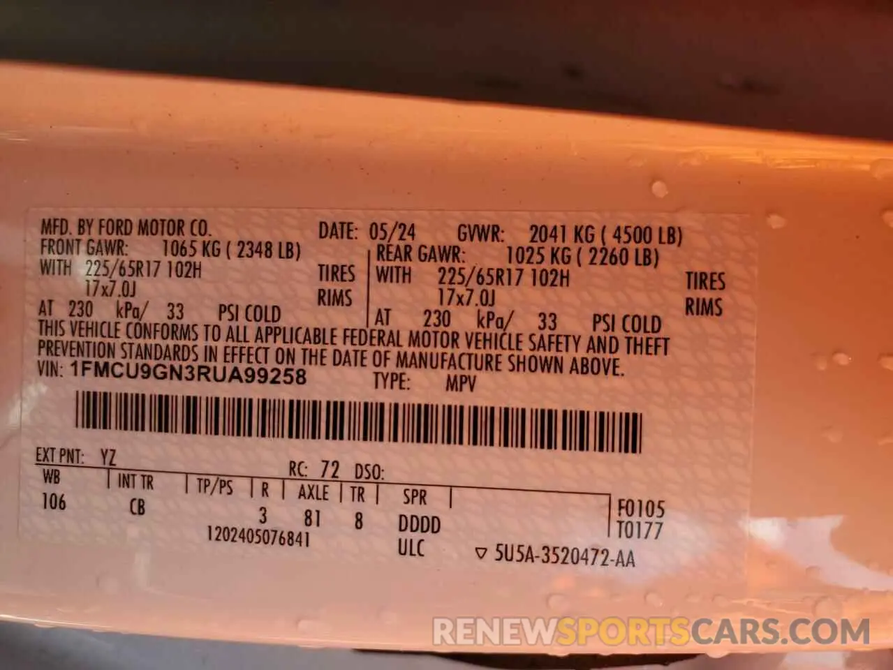 13 Photograph of a damaged car 1FMCU9GN3RUA99258 FORD ESCAPE ACT 2024