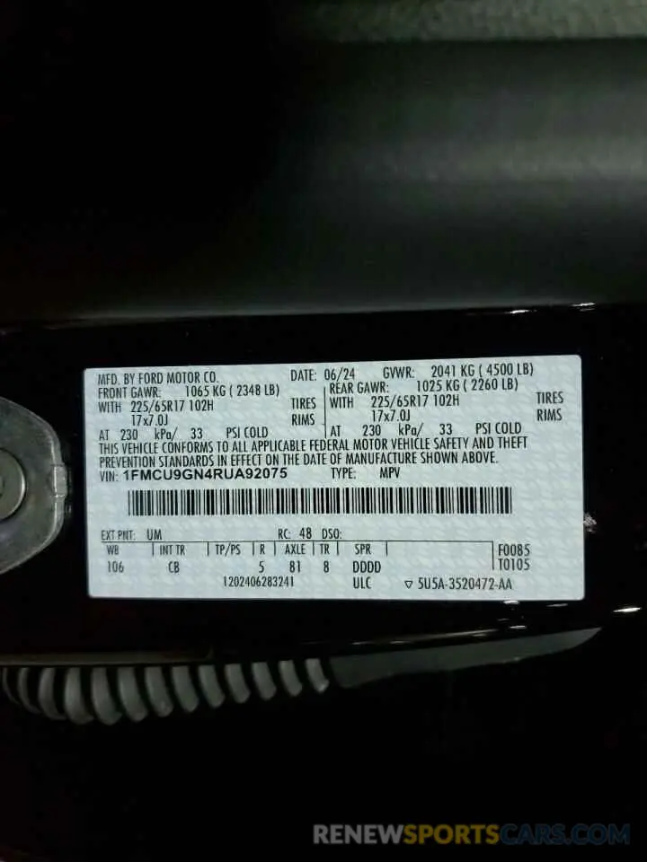 14 Фотография поврежденного автомобиля 1FMCU9GN4RUA92075 FORD ESCAPE ACT 2024