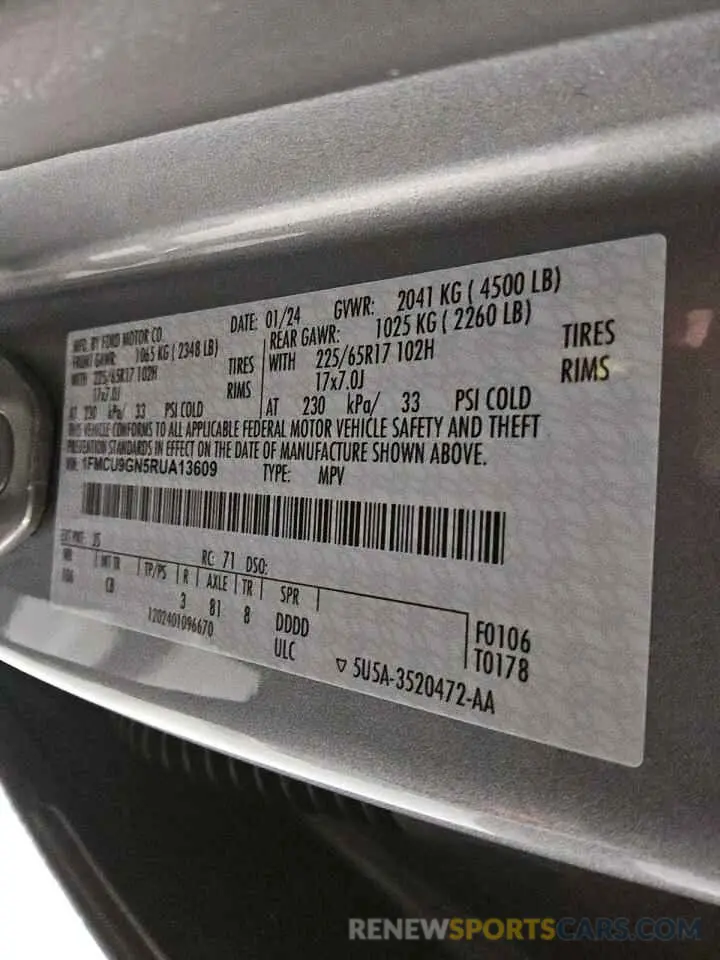 13 Фотография поврежденного автомобиля 1FMCU9GN5RUA13609 FORD ESCAPE ACT 2024