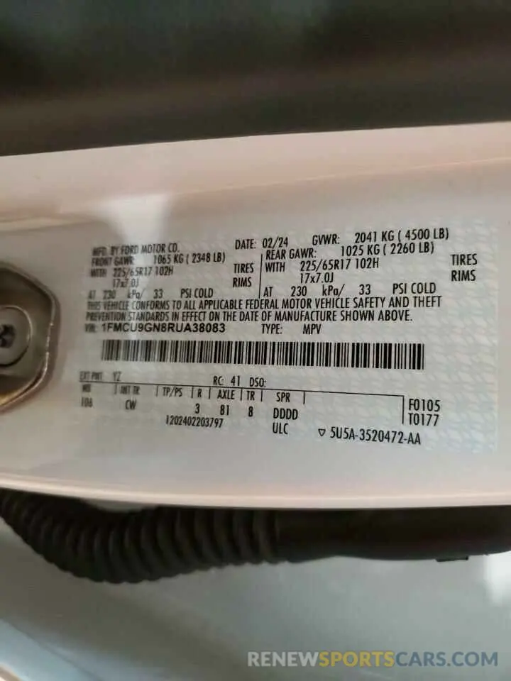 13 Фотография поврежденного автомобиля 1FMCU9GN8RUA38083 FORD ESCAPE ACT 2024