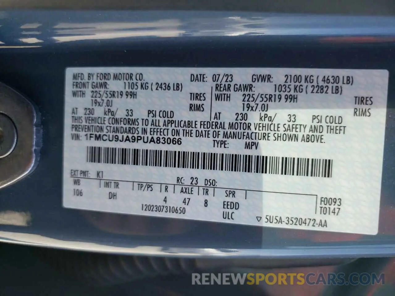 13 Photograph of a damaged car 1FMCU9JA9PUA83066 FORD ESCAPE PLA 2023