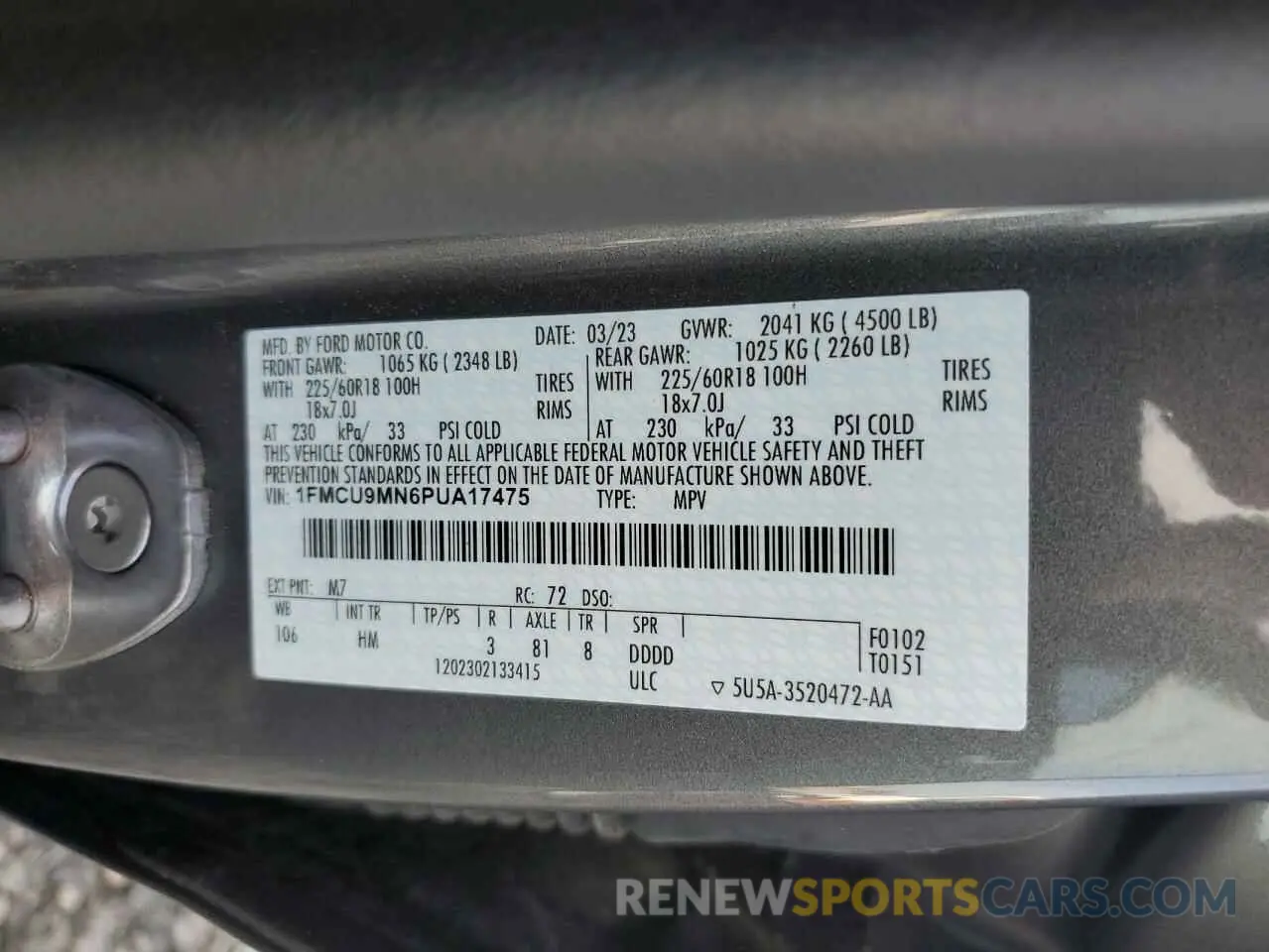 13 Photograph of a damaged car 1FMCU9MN6PUA17475 FORD ESCAPE ST 2023