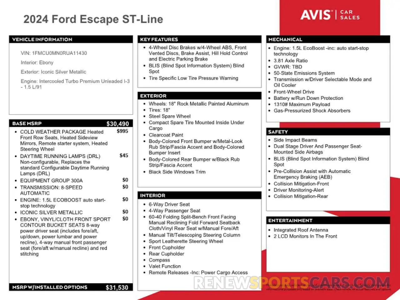 13 Photograph of a damaged car 1FMCU0MN0RUA11430 FORD ESCAPE ST 2024