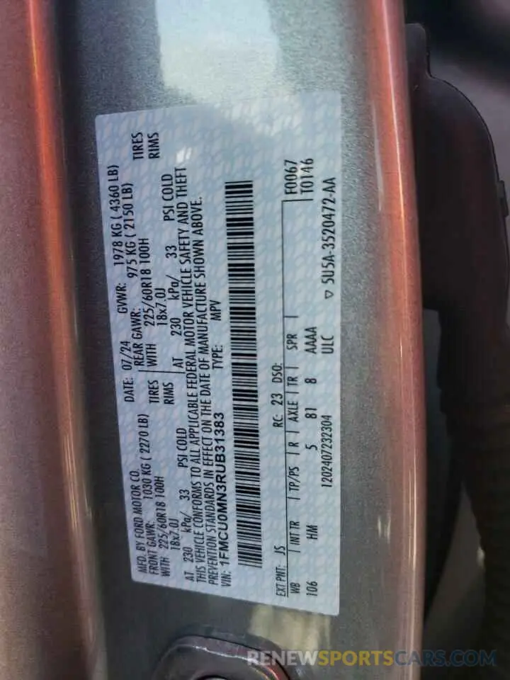 14 Фотография поврежденного автомобиля 1FMCU0MN3RUB31383 FORD ESCAPE ST 2024
