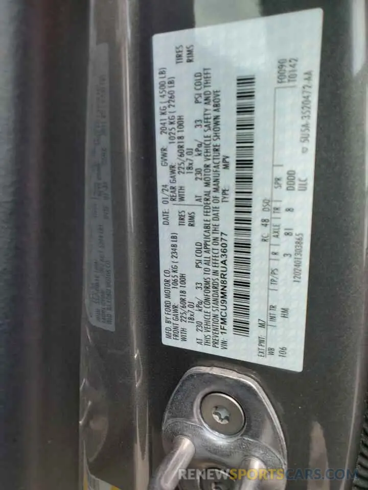 13 Фотография поврежденного автомобиля 1FMCU9MN8RUA36077 FORD ESCAPE ST 2024