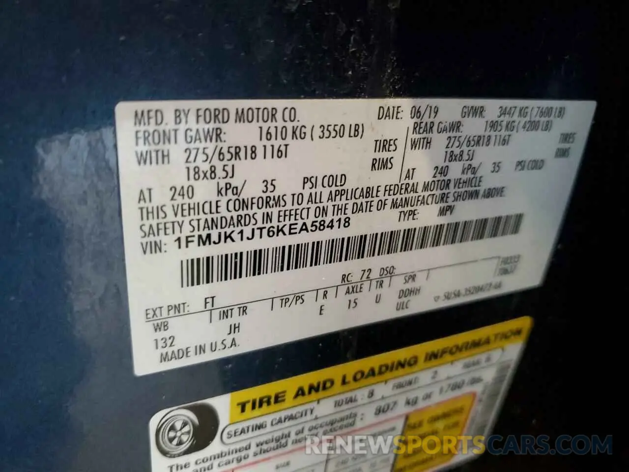 13 Photograph of a damaged car 1FMJK1JT6KEA58418 FORD EXPEDITION 2019