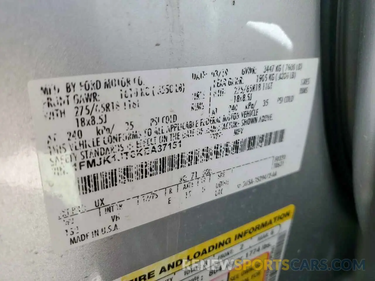 14 Фотография поврежденного автомобиля 1FMJK1JT8KEA37151 FORD EXPEDITION 2019