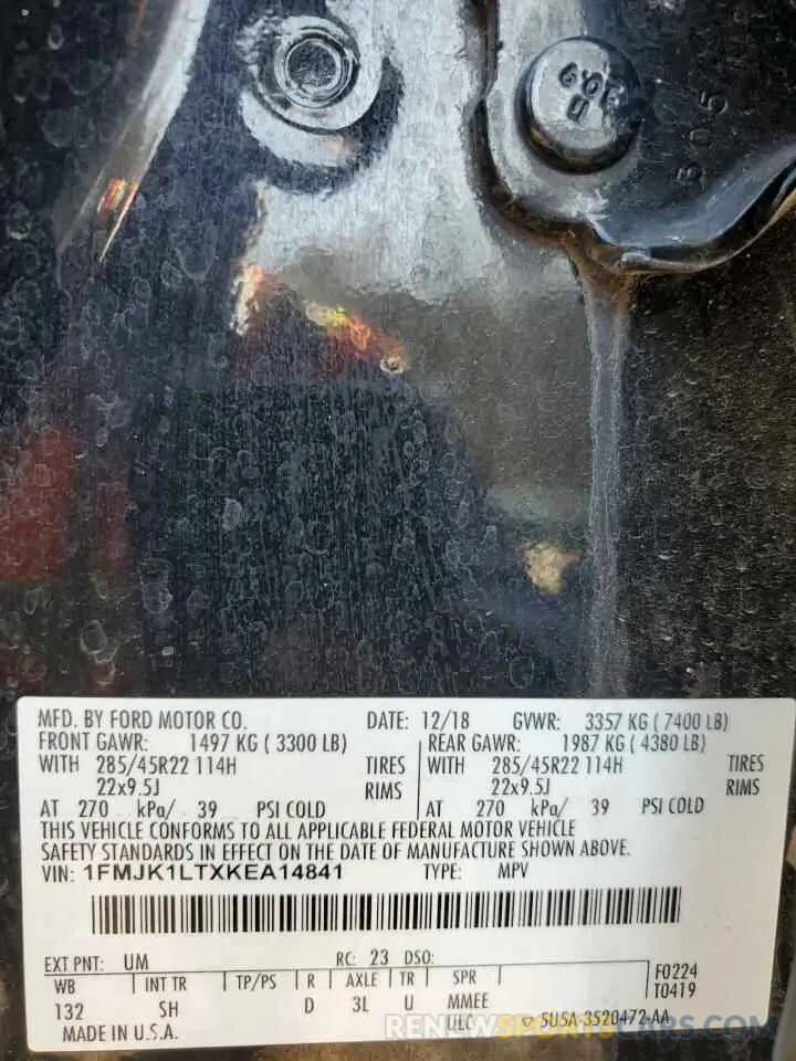 15 Photograph of a damaged car 1FMJK1LTXKEA14841 FORD EXPEDITION 2019