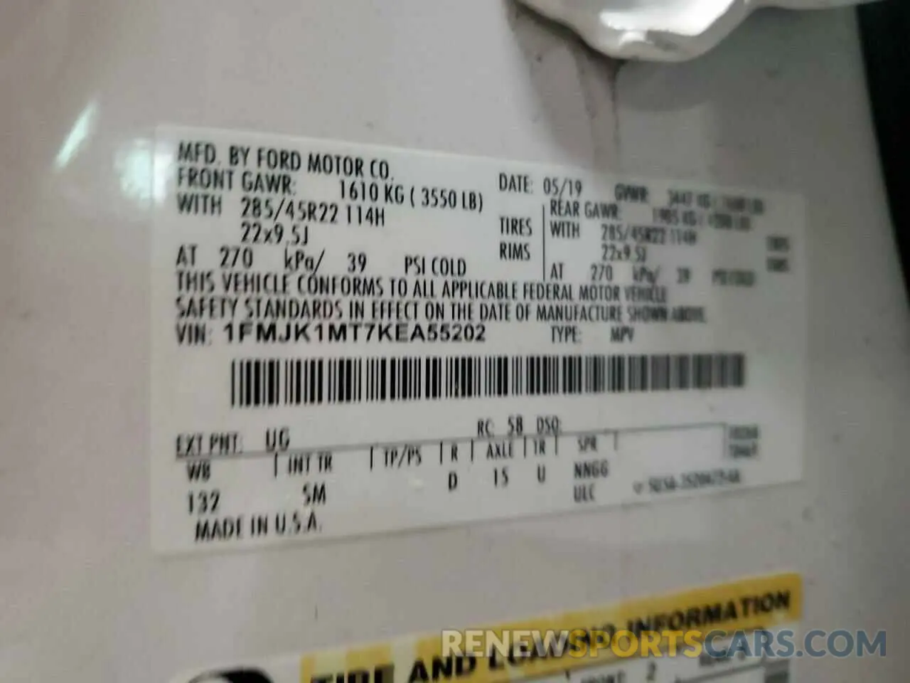 13 Photograph of a damaged car 1FMJK1MT7KEA55202 FORD EXPEDITION 2019