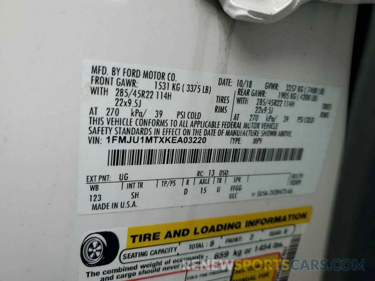 14 Photograph of a damaged car 1FMJU1MTXKEA03220 FORD EXPEDITION 2019