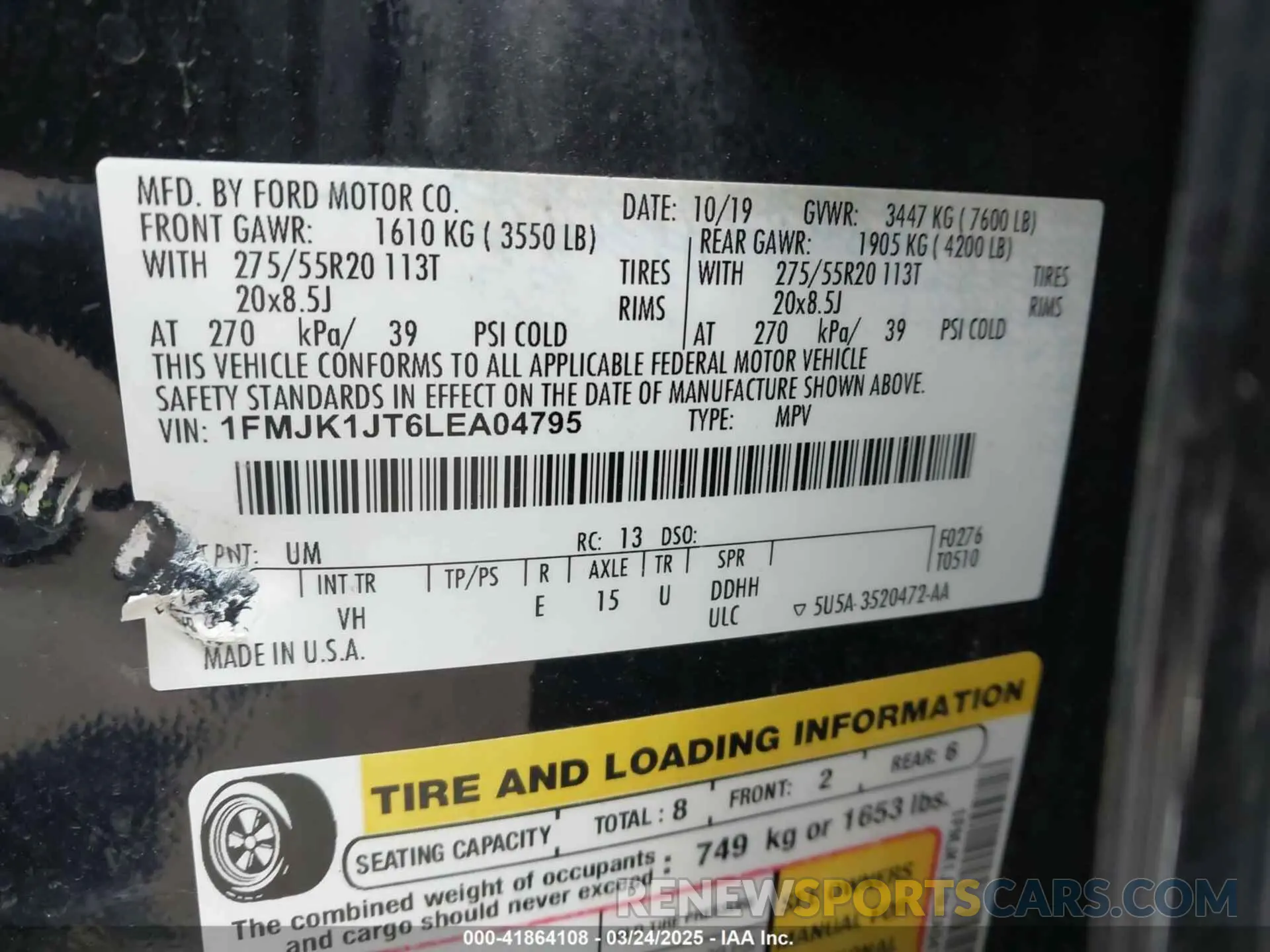 9 Photograph of a damaged car 1FMJK1JT6LEA04795 FORD EXPEDITION 2020