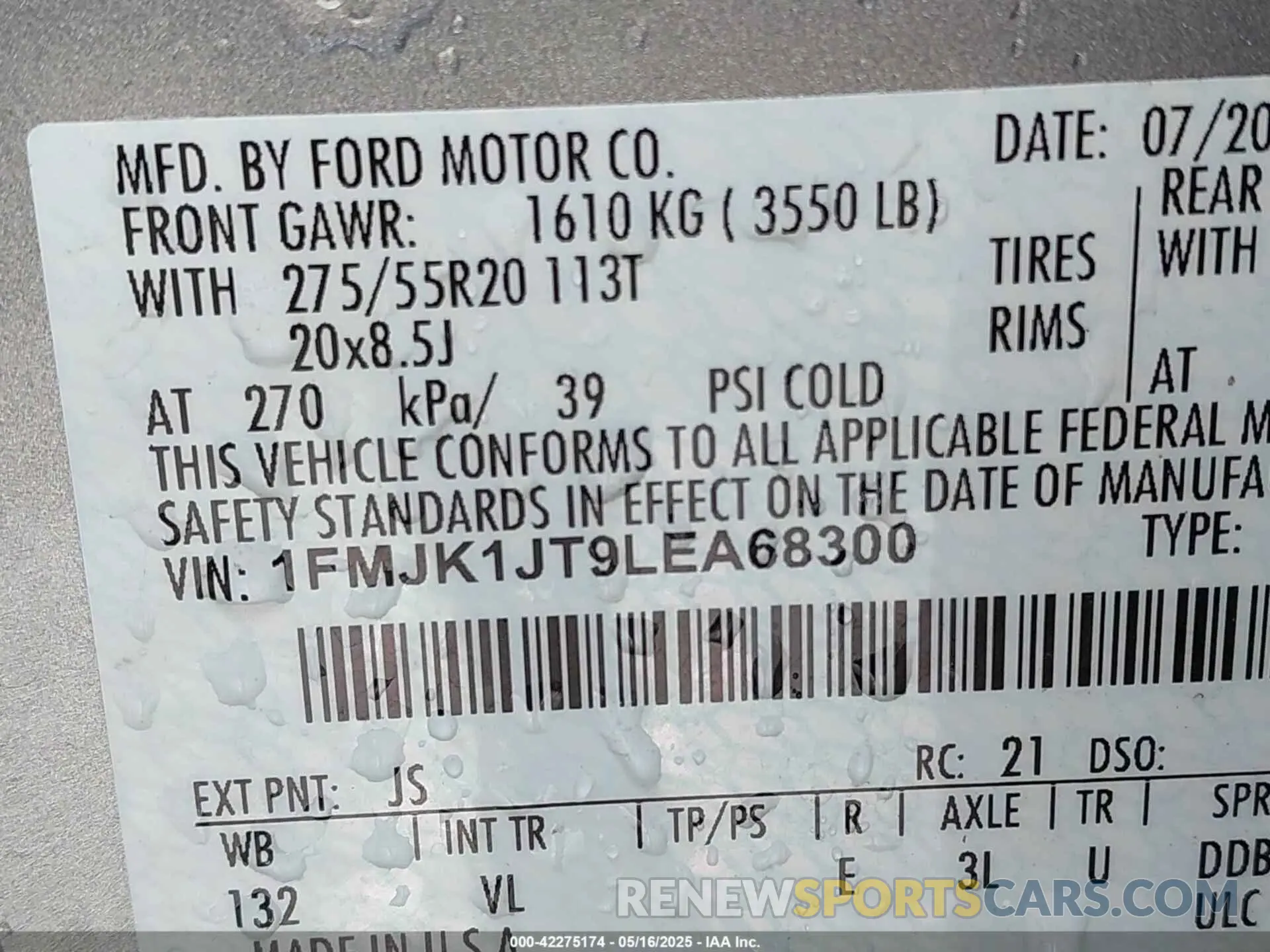 9 Photograph of a damaged car 1FMJK1JT9LEA68300 FORD EXPEDITION 2020